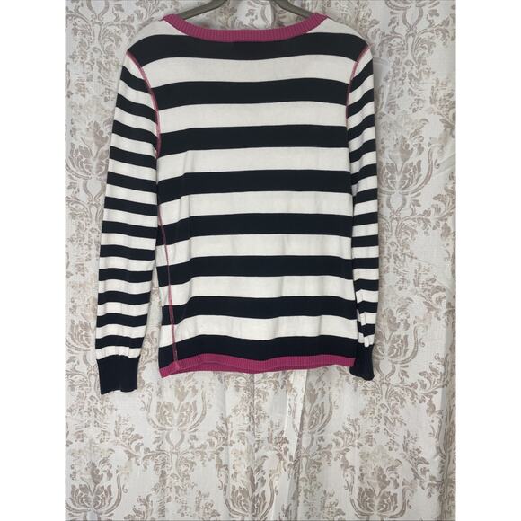 Tommy Hilfiger - Nautical Navy Stripped Sweater - Pink Trim & Button Accents - M - Picture 6 of 6